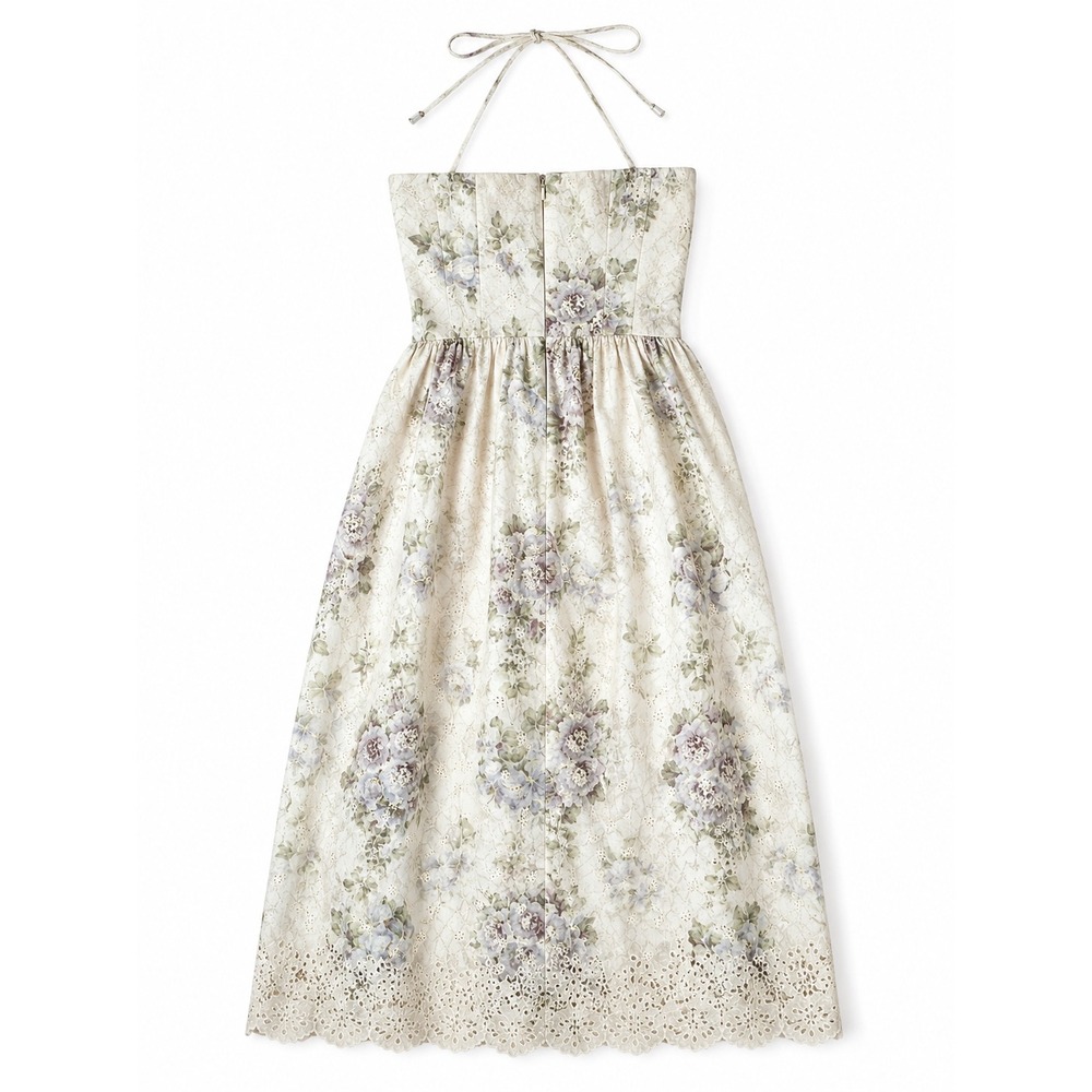Zimmermann Iris Cut Out Linen Floral Midi Dress AU 2 Boho Euro Summer US 6-8 - Picture 10 of 13